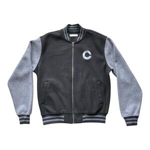 Varsity Jacket Polyester Wool Blend Letter "C" Size Small Rib-Knit Stripe Collar